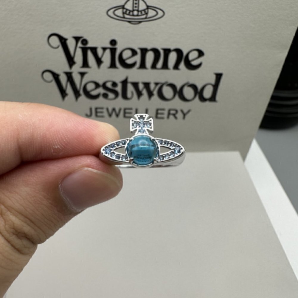 Vivienne Westwood Blue Orb Ring Crystal Saturn Silver Tone Size 8 - Picture 4 of 4